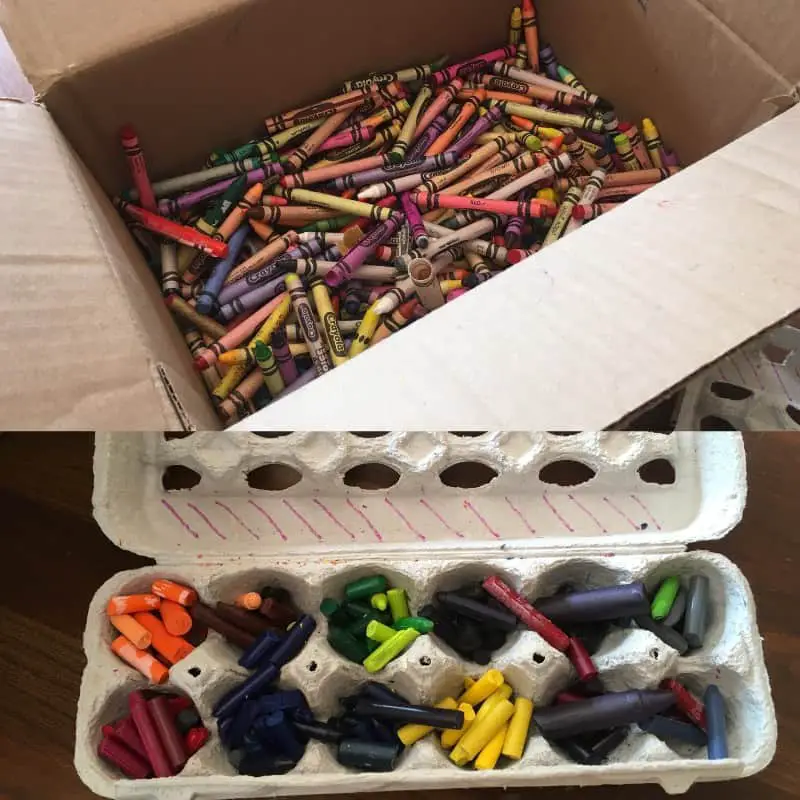 broke and peeled crayons waiting to be metled