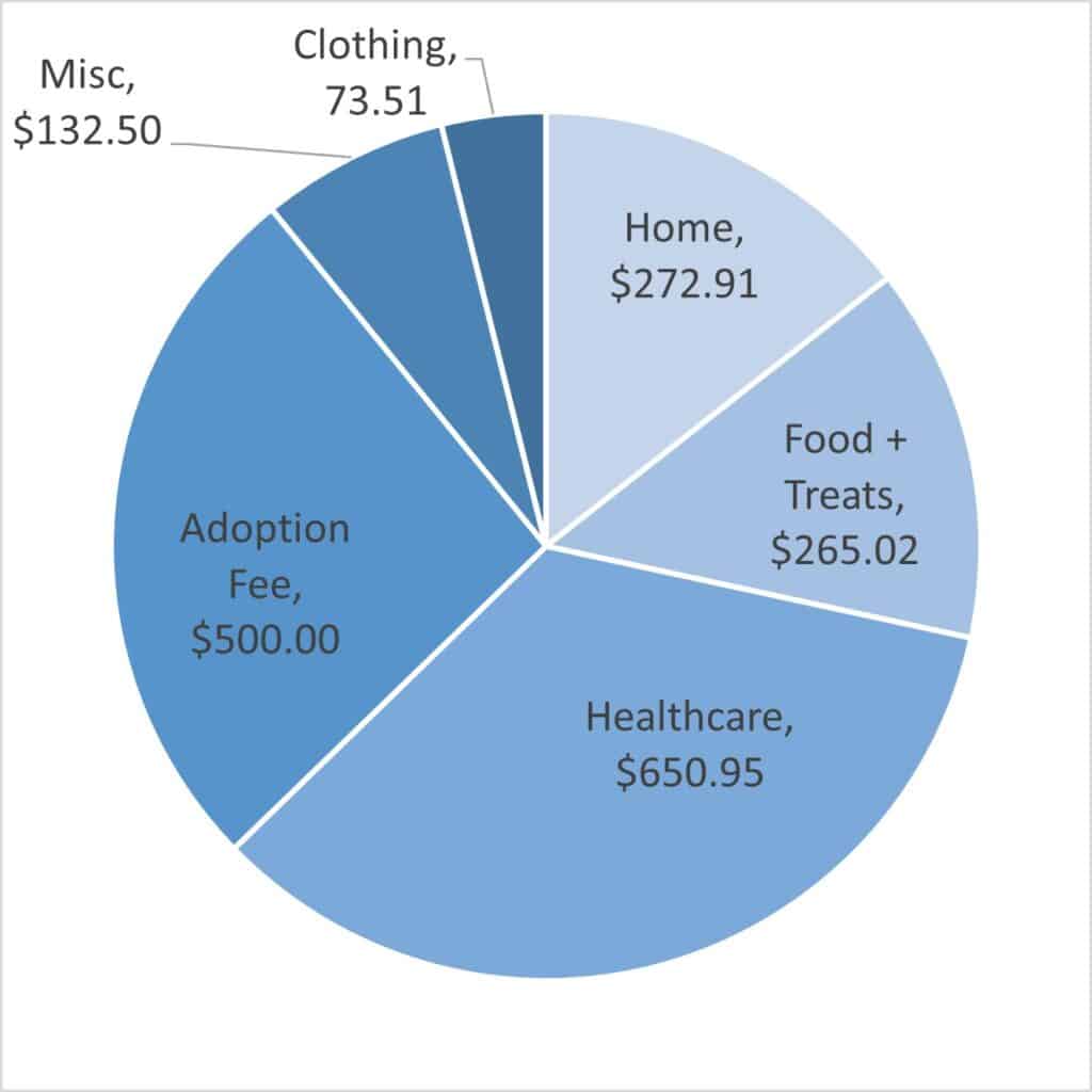 Pie chart showing how much do greyhounds cost to care for over the first 6 months
