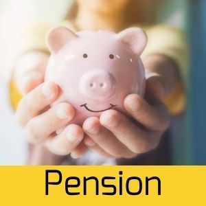 piggy bank with the word "pension" at the bottom of it